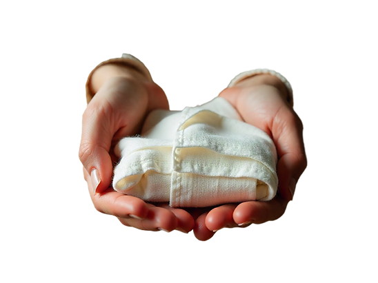 Hands holding fabric